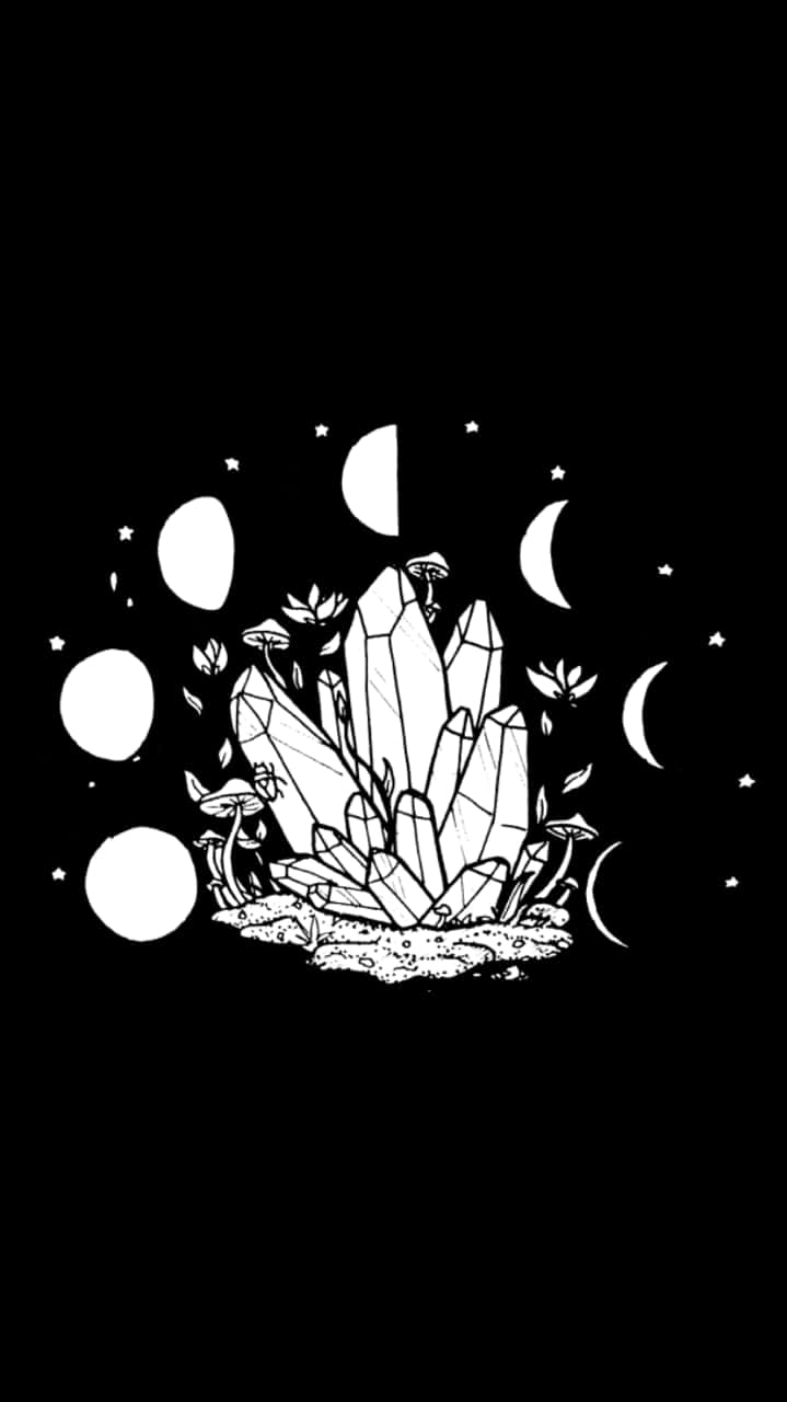 mystical crystal moon phases, geometric crystals, crescent moons, HD Phone Wallpaper