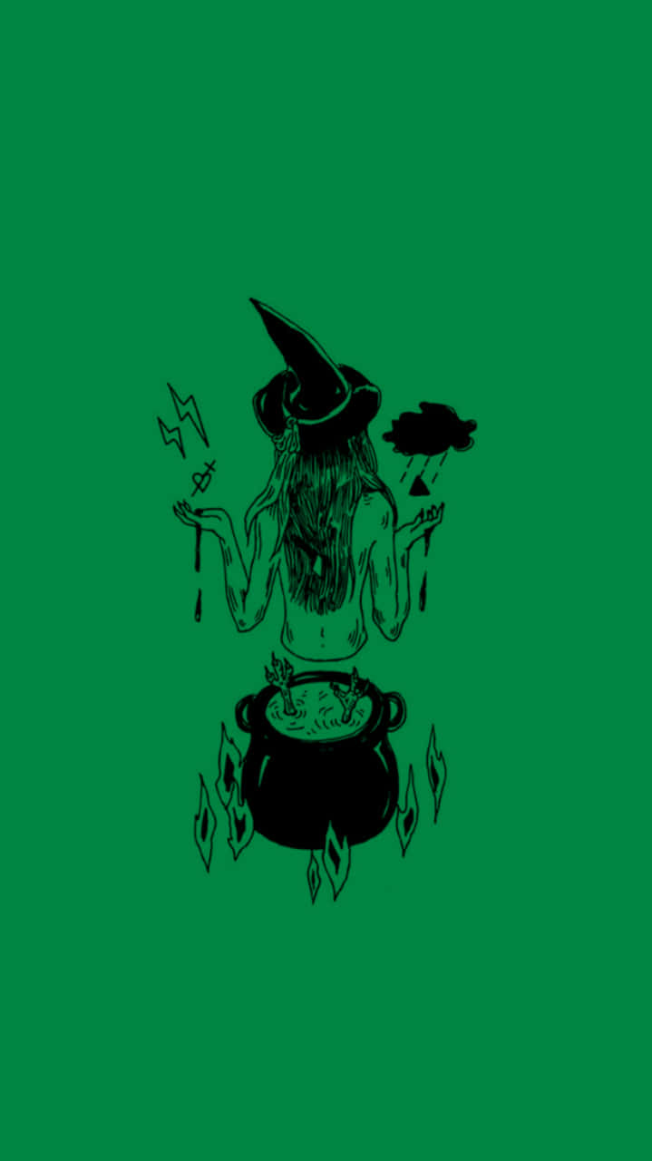 witch cauldron silhouette, black ink witch, long hair, HD Phone Wallpaper