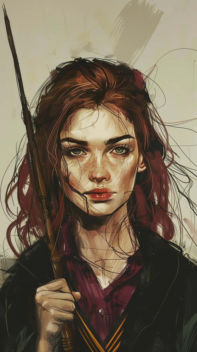witch, red hair, wooden staff, HD Phone Wallpaper