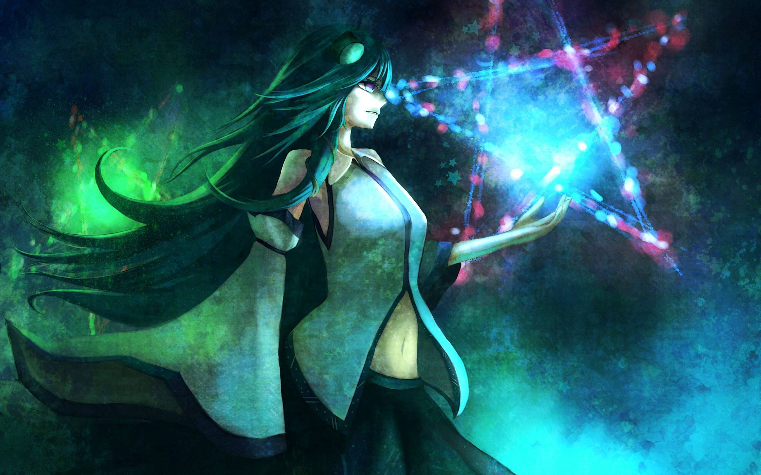 Witchy Star Light, dark-haired anime girl, flowing robes, 2K Desktop Wallpaper