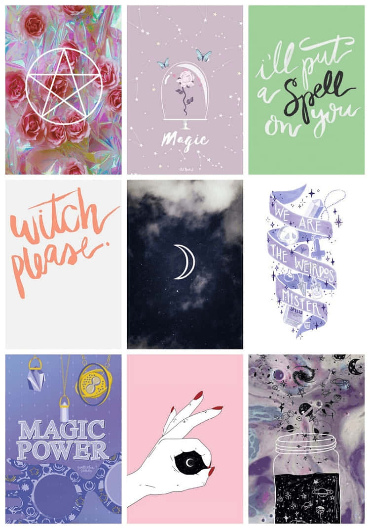 pentagrams, roses, moons, SD Phone Wallpaper