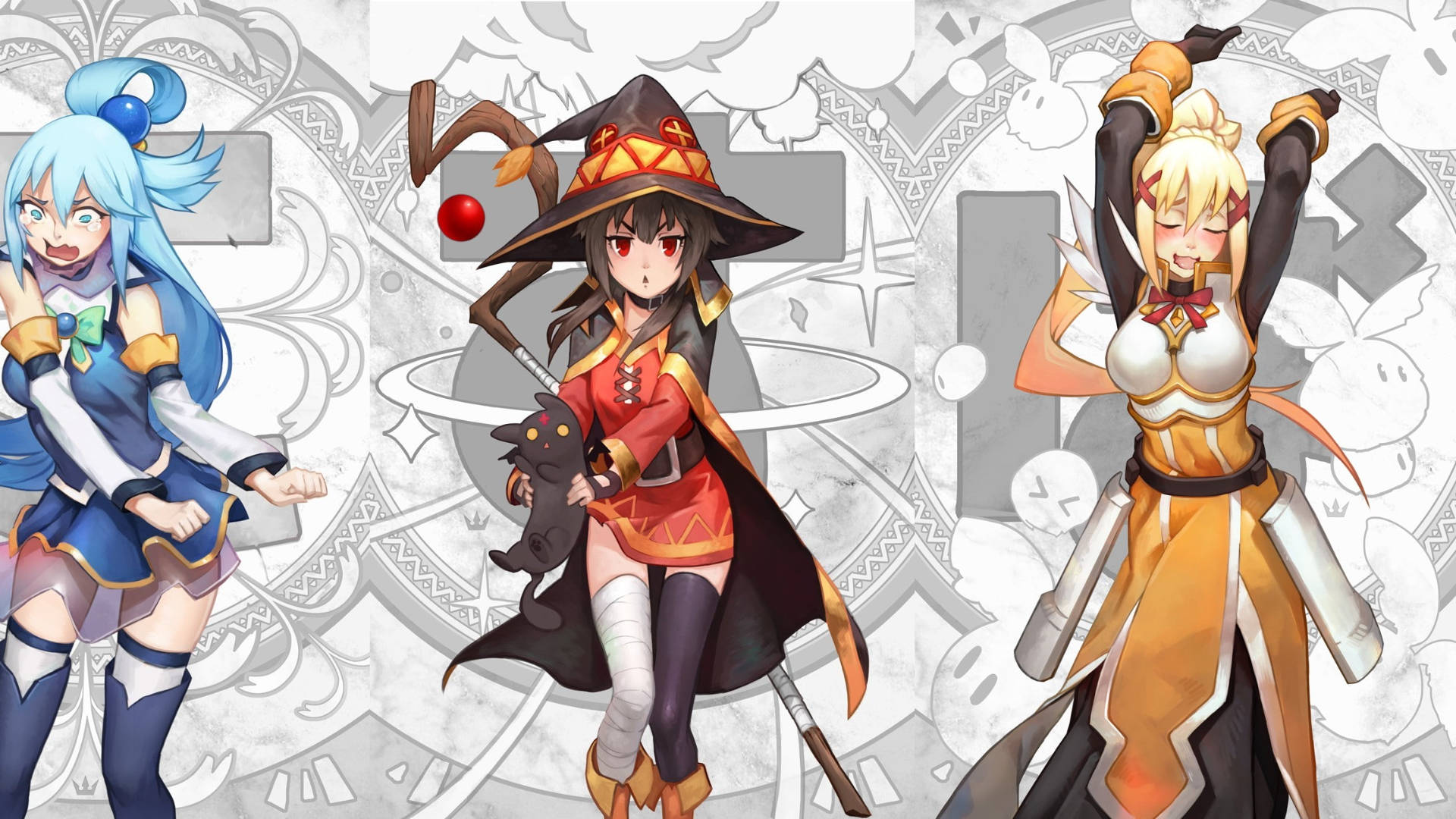 Witchy Outfits, anime-style fantasy girls, colorful outfits, Full HD Desktop Wallpaper