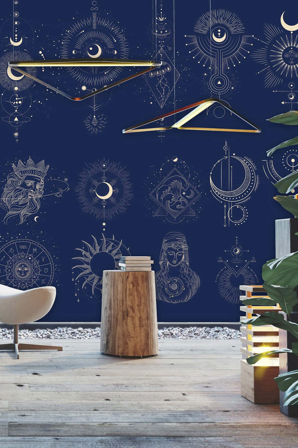 cosmic wallpaper, celestial symbols, gold accents, HD Phone Wallpaper