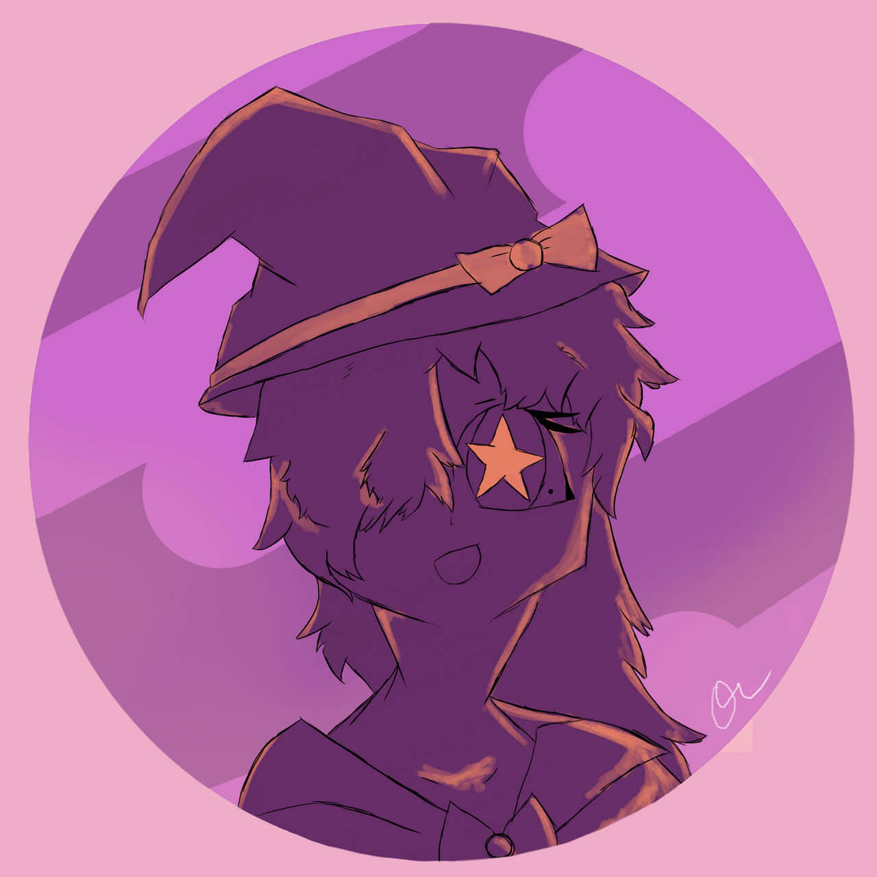 anime witch, star-shaped eye patch, purple hat, HD Desktop Wallpaper