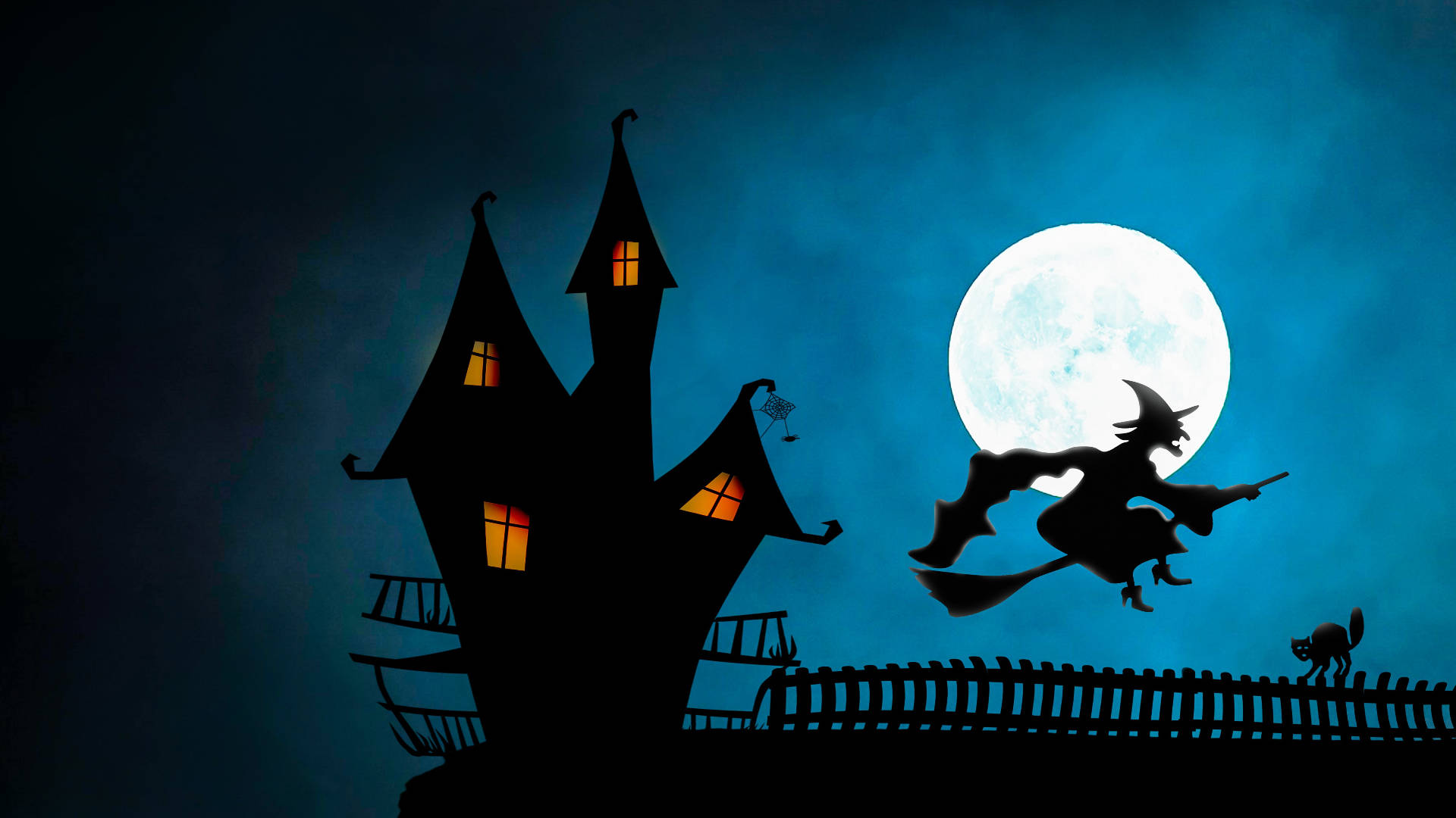 witch, broomstick, haunted house, Full HD Desktop Wallpaper