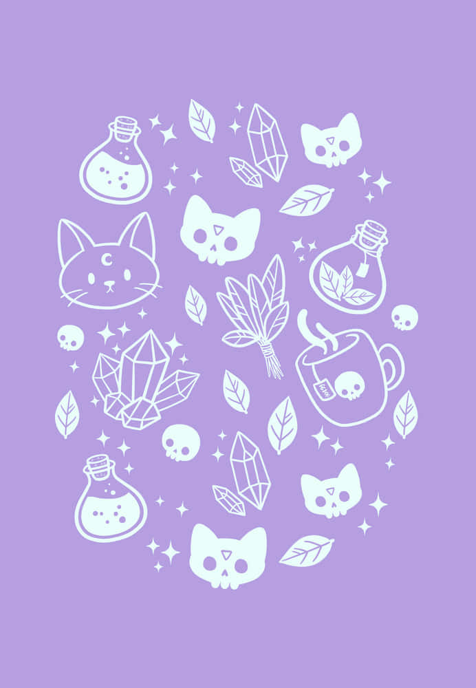 pastel witch, lavender background, white line art, SD Phone Wallpaper