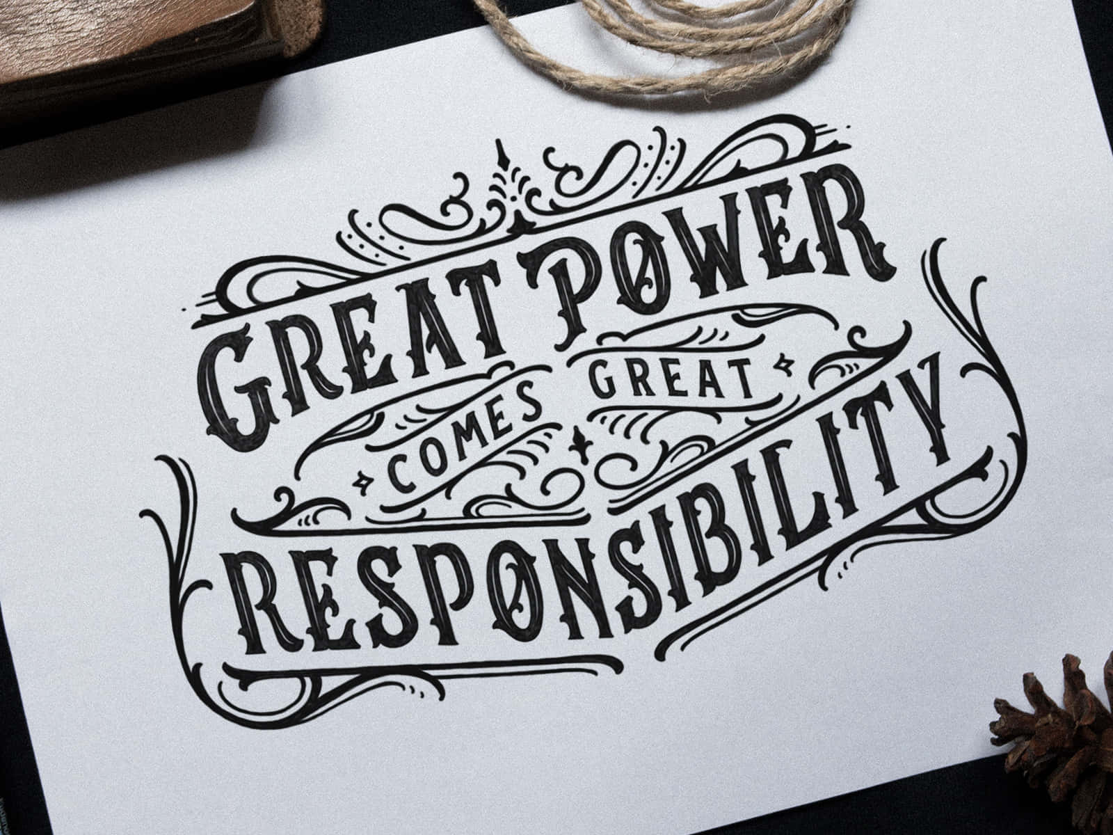 Great Power Comes Great Responsibility, blackletter typography, white paper, HD Desktop Wallpaper