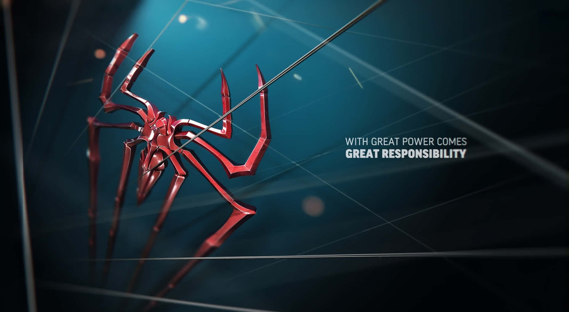 metallic red spider emblem, dark blue webbed space, glowing lines, Full HD Desktop Wallpaper