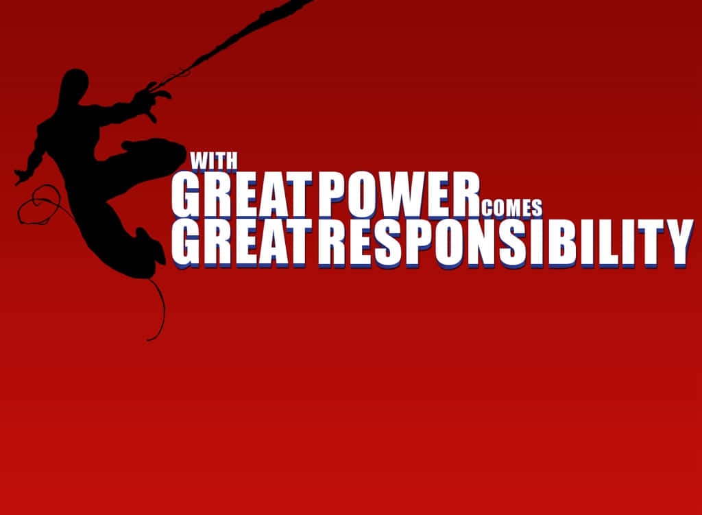 With Great Power Comes Great Responsibility, red background, black silhouette, SD Desktop Wallpaper