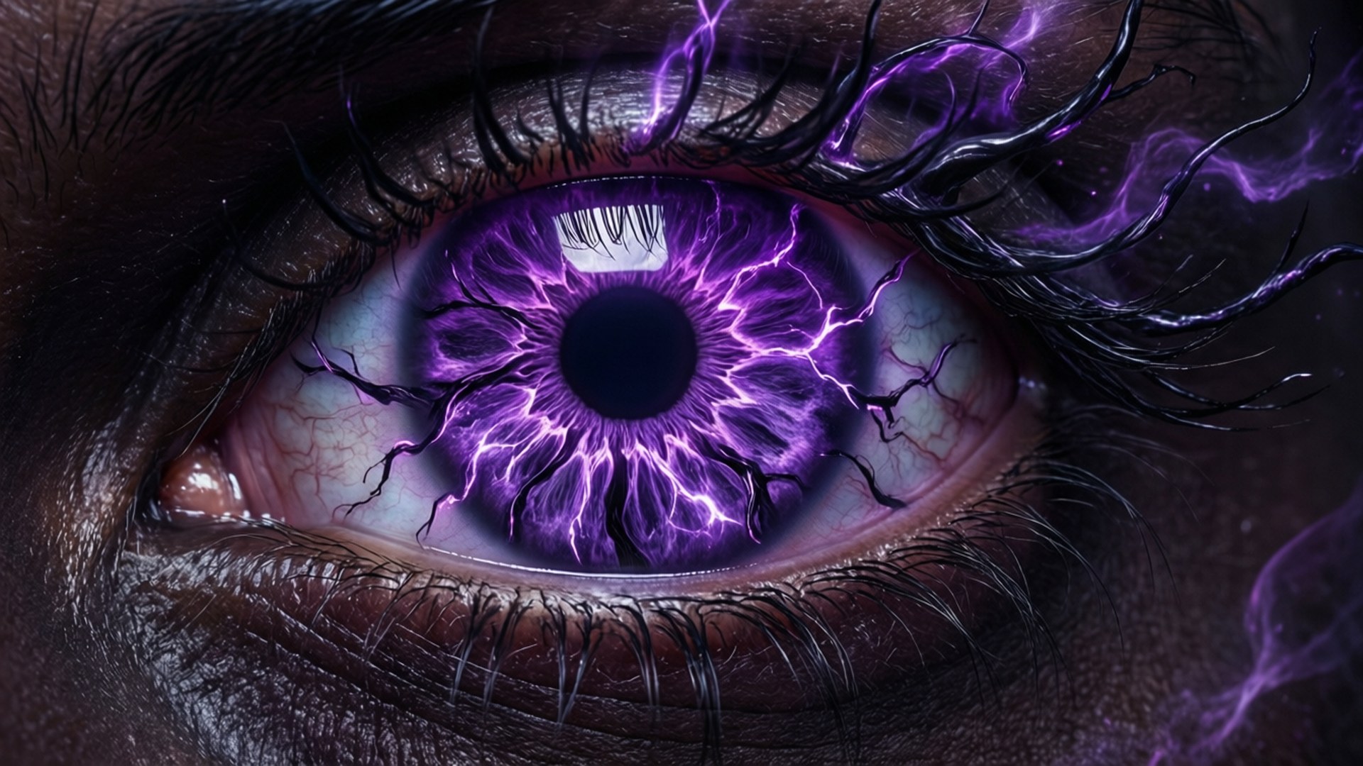 Eye of the Storm, human eye, vibrant purple lightning, Full HD Desktop Wallpaper