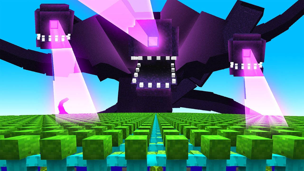Wither Storm Stage 10000, purple spider, green blocky field, HD Desktop Wallpaper