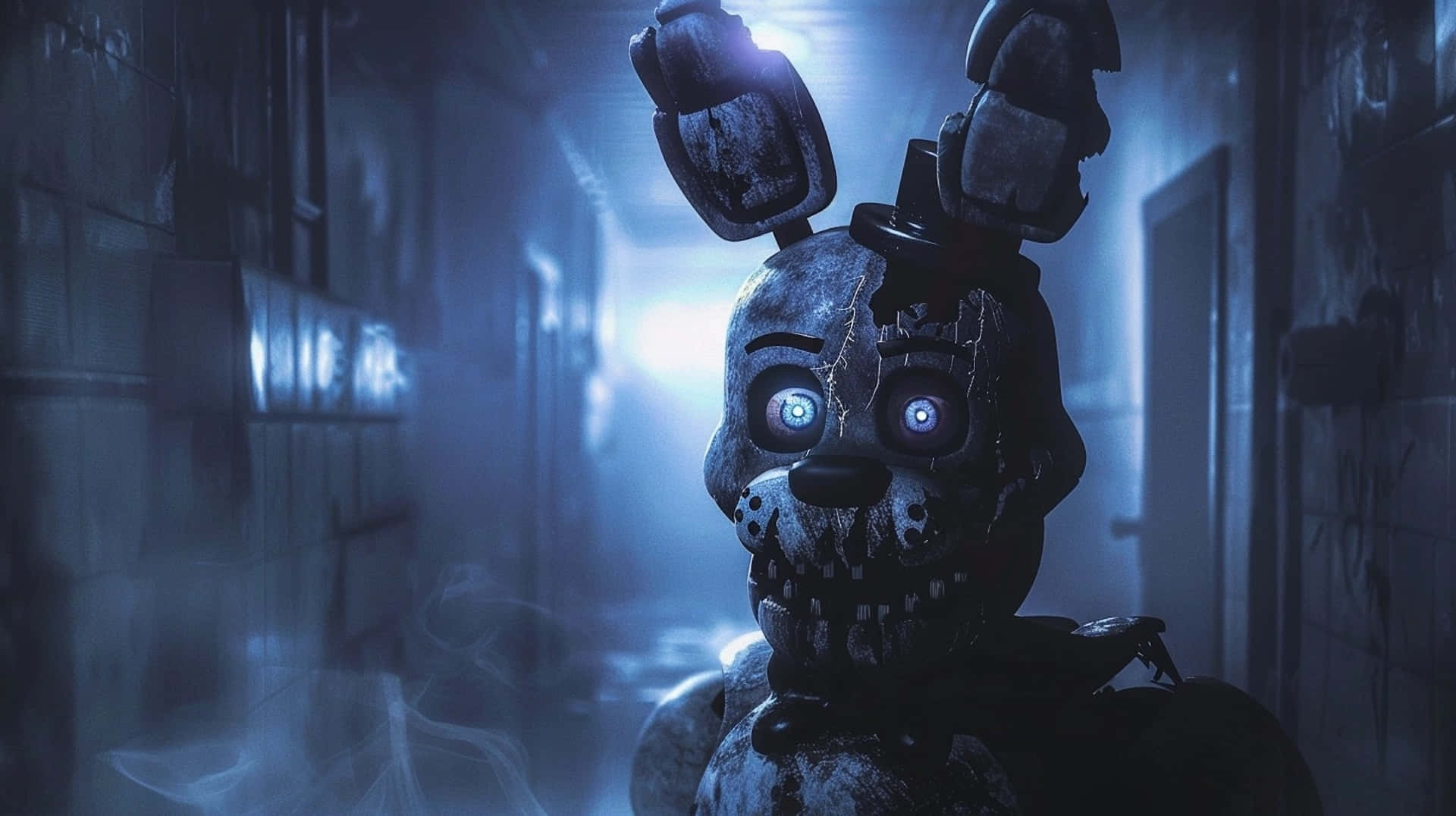 Withered Bonnie, corridor, glowing eyes, Full HD Desktop Wallpaper