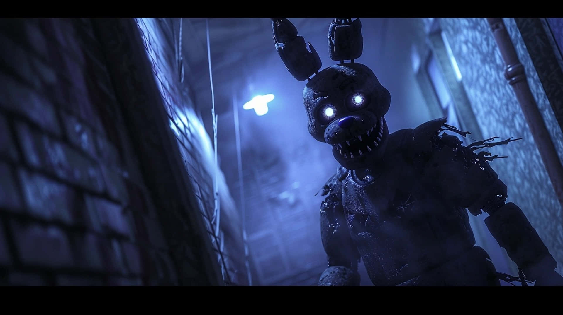 Withered Bonnie, corridor, glowing eyes, Full HD Desktop Wallpaper