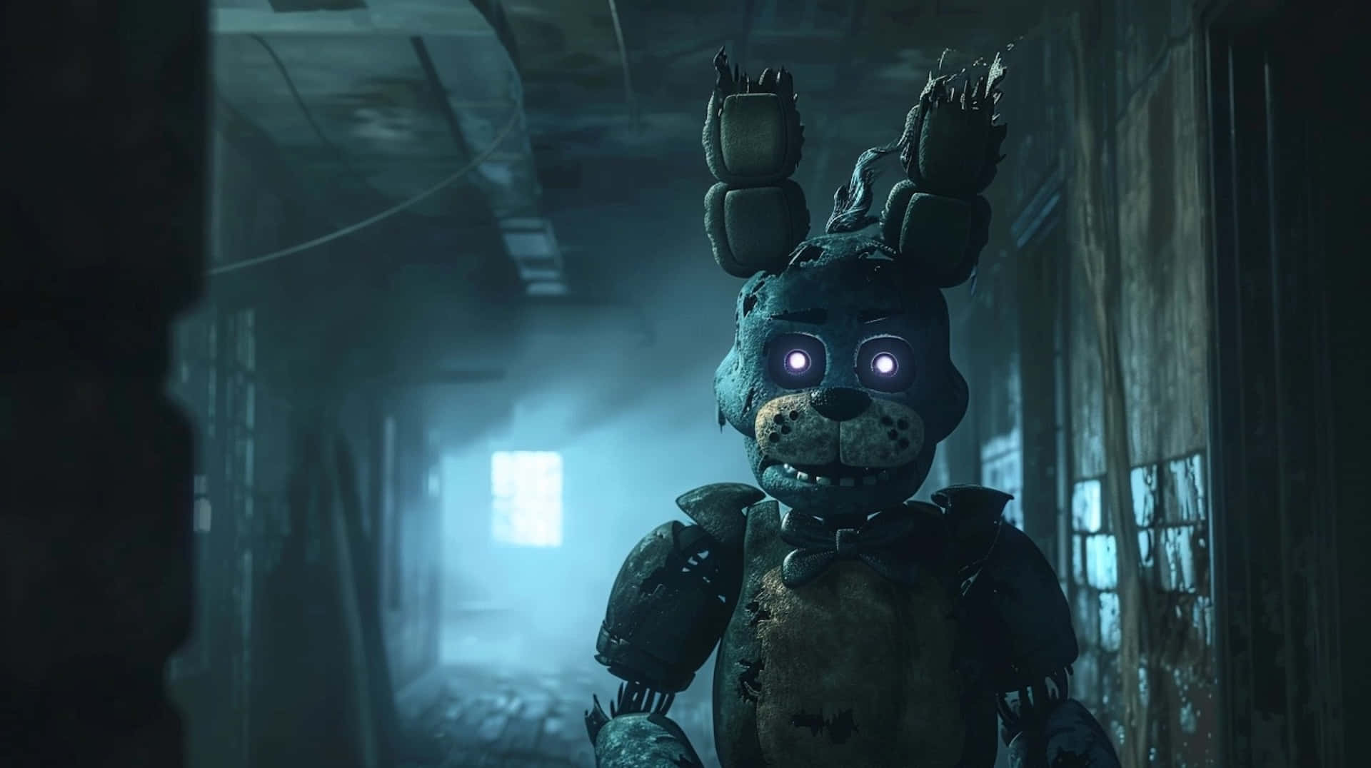 Withered Bonnie, corridor, dilapidated animatronic bunny, Full HD Desktop Wallpaper