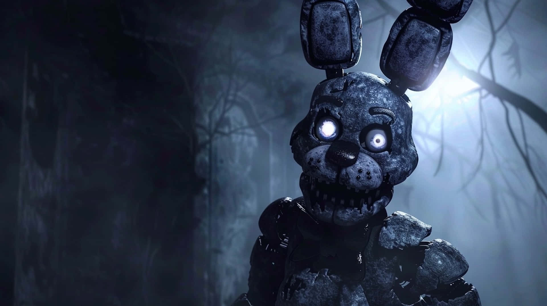 Withered Bonnie, foggy forest, glowing eyes, Full HD Desktop Wallpaper
