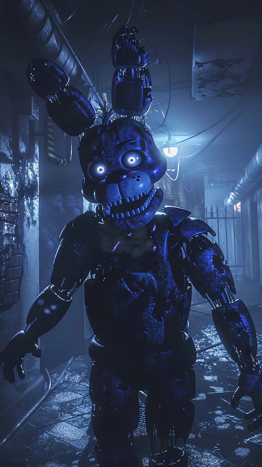 Withered Bonnie, blue animatronic bunny, glowing eyes, Full HD Phone Wallpaper