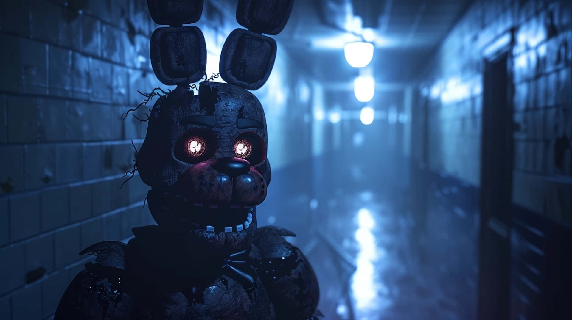 Withered Bonnie, corridor, tattered animatronic bunny, Full HD Desktop Wallpaper