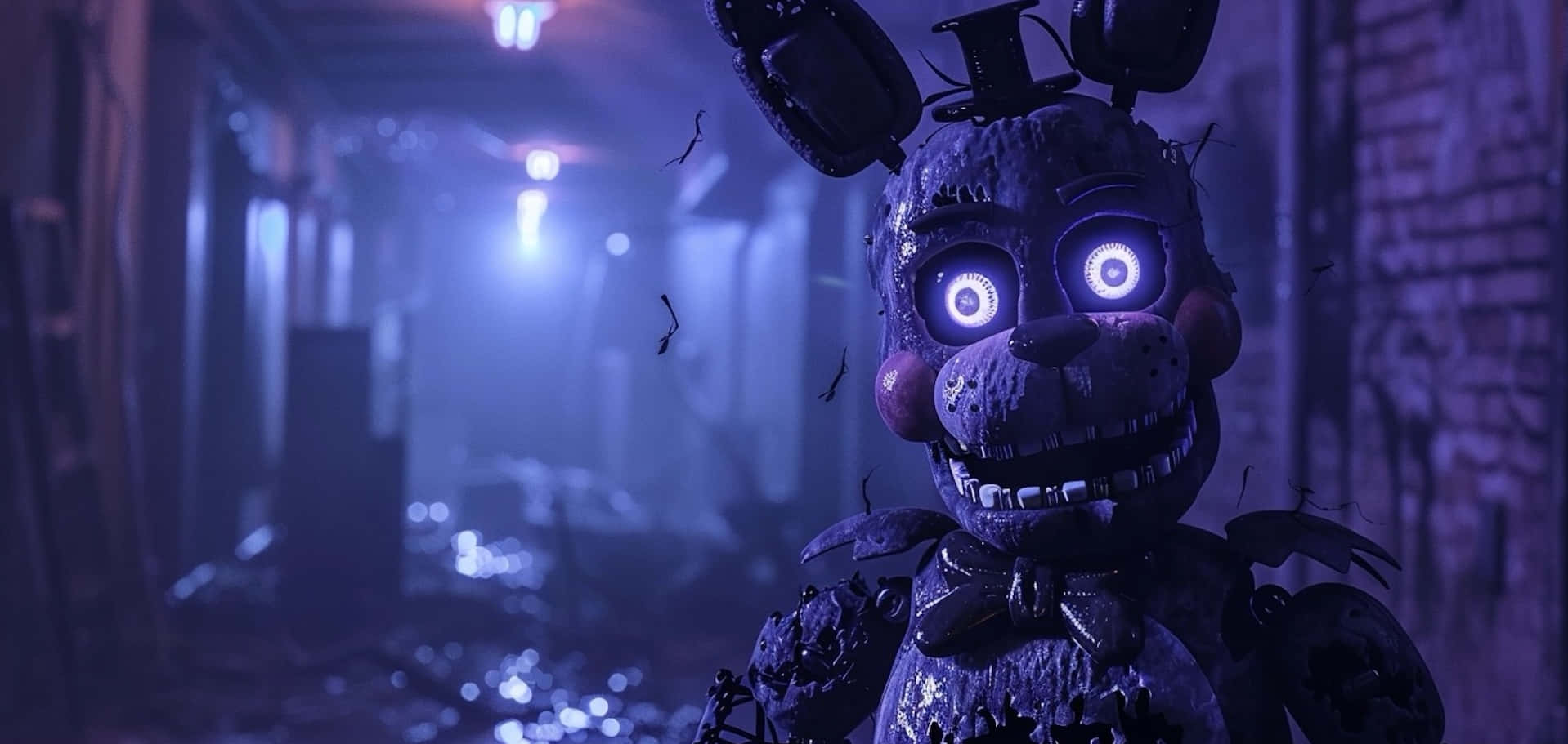 Withered Bonnie, purple animatronic bunny, glowing eyes, HD Desktop Wallpaper