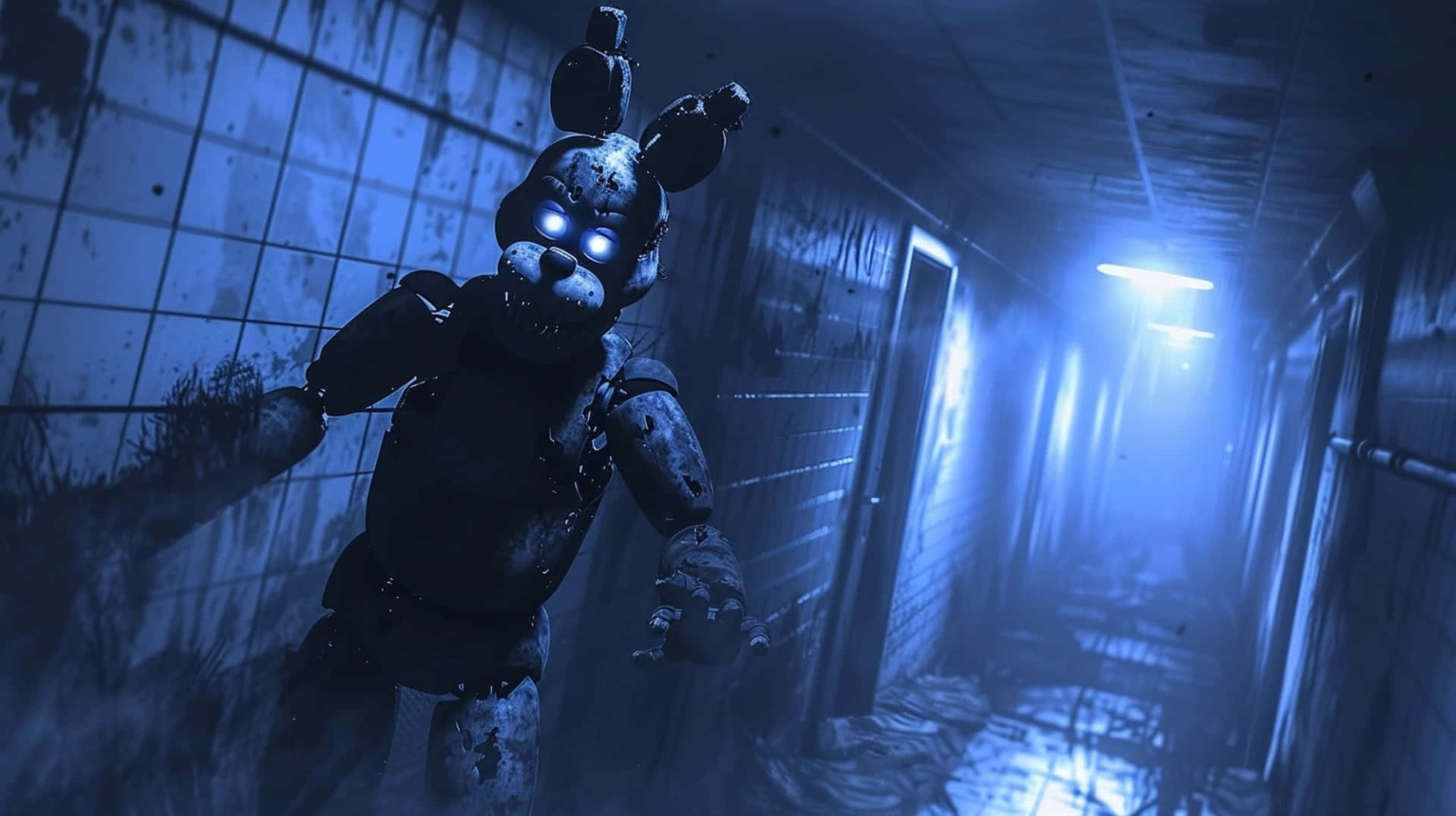 Withered Bonnie, corridor, glowing eyes, Full HD Desktop Wallpaper