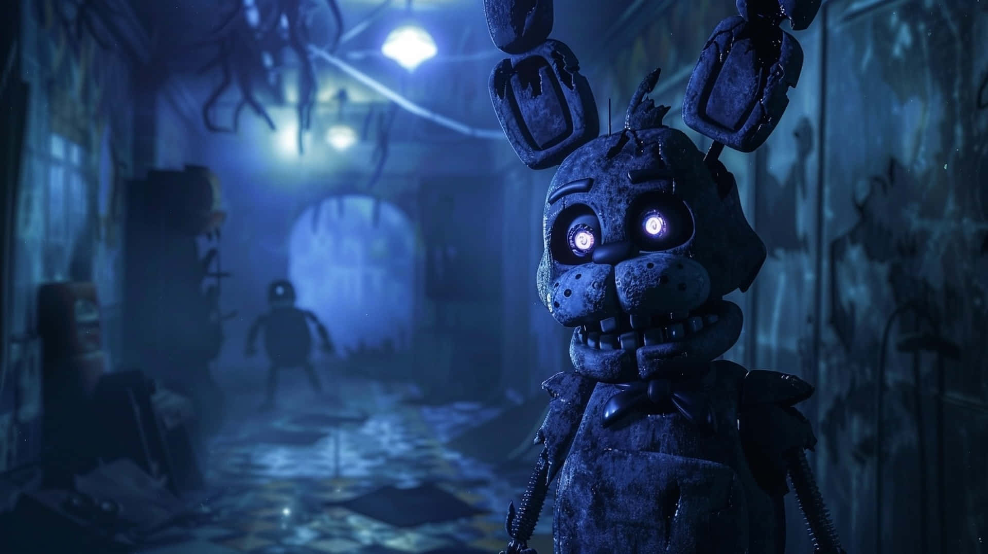 Withered Bonnie, creepy corridor, glowing eyes, Full HD Desktop Wallpaper