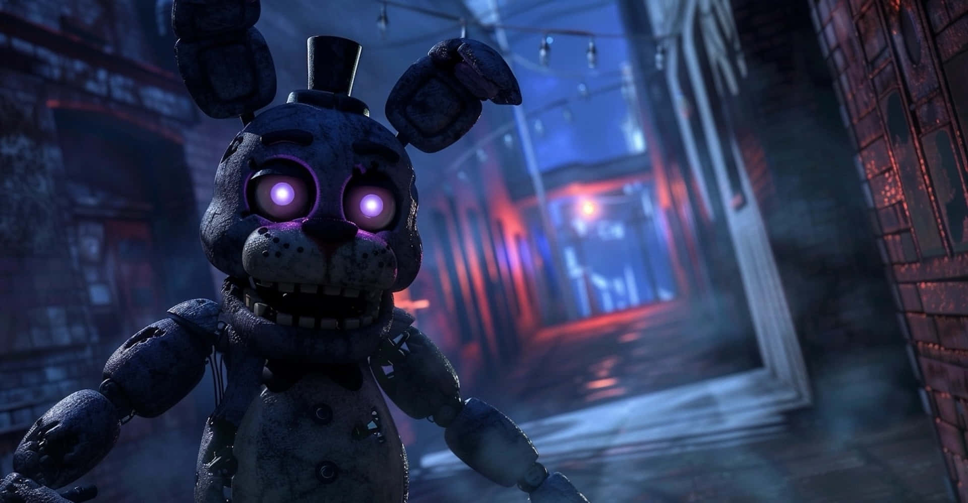Withered Bonnie, corridor, glowing purple eyes, Full HD Desktop Wallpaper
