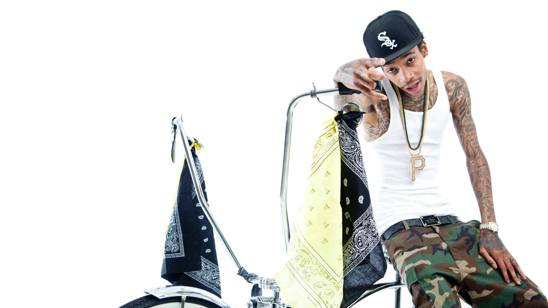 Wiz Khalifa, bicycle, white tank top, Full HD Desktop Wallpaper
