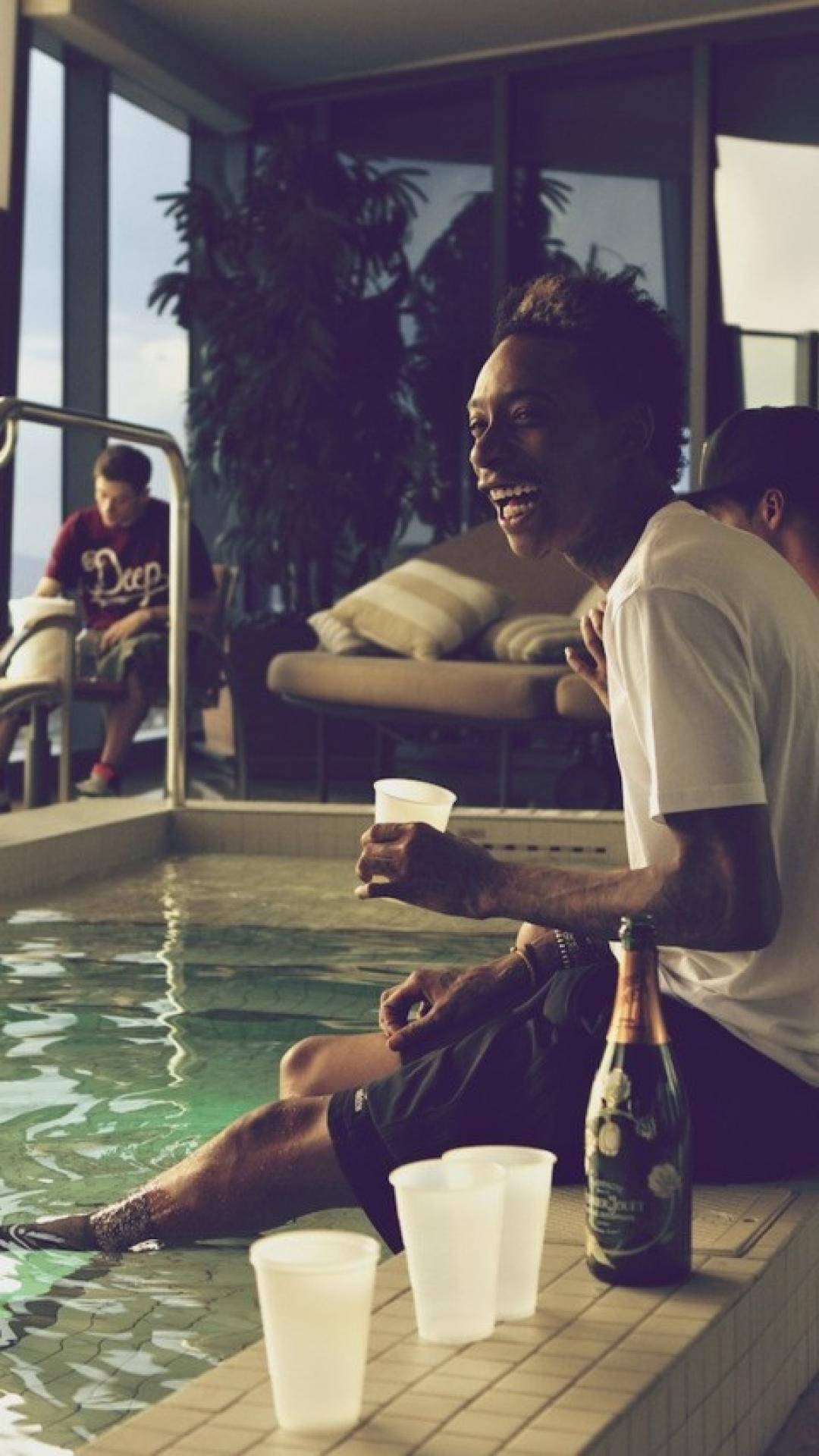 Wiz Khalifa, indoor pool, champagne, Full HD Phone Wallpaper