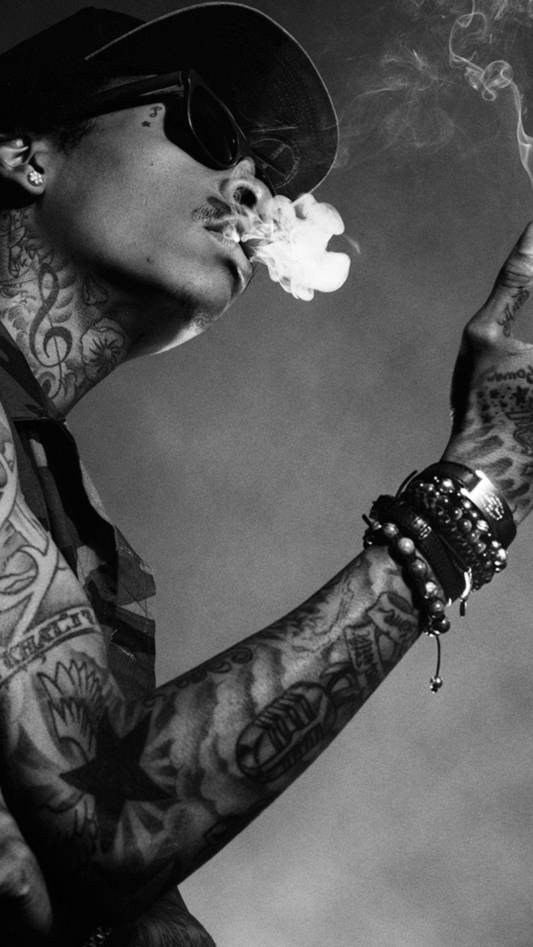 Wiz Khalifa, tattooed man, cap, Full HD Phone Wallpaper