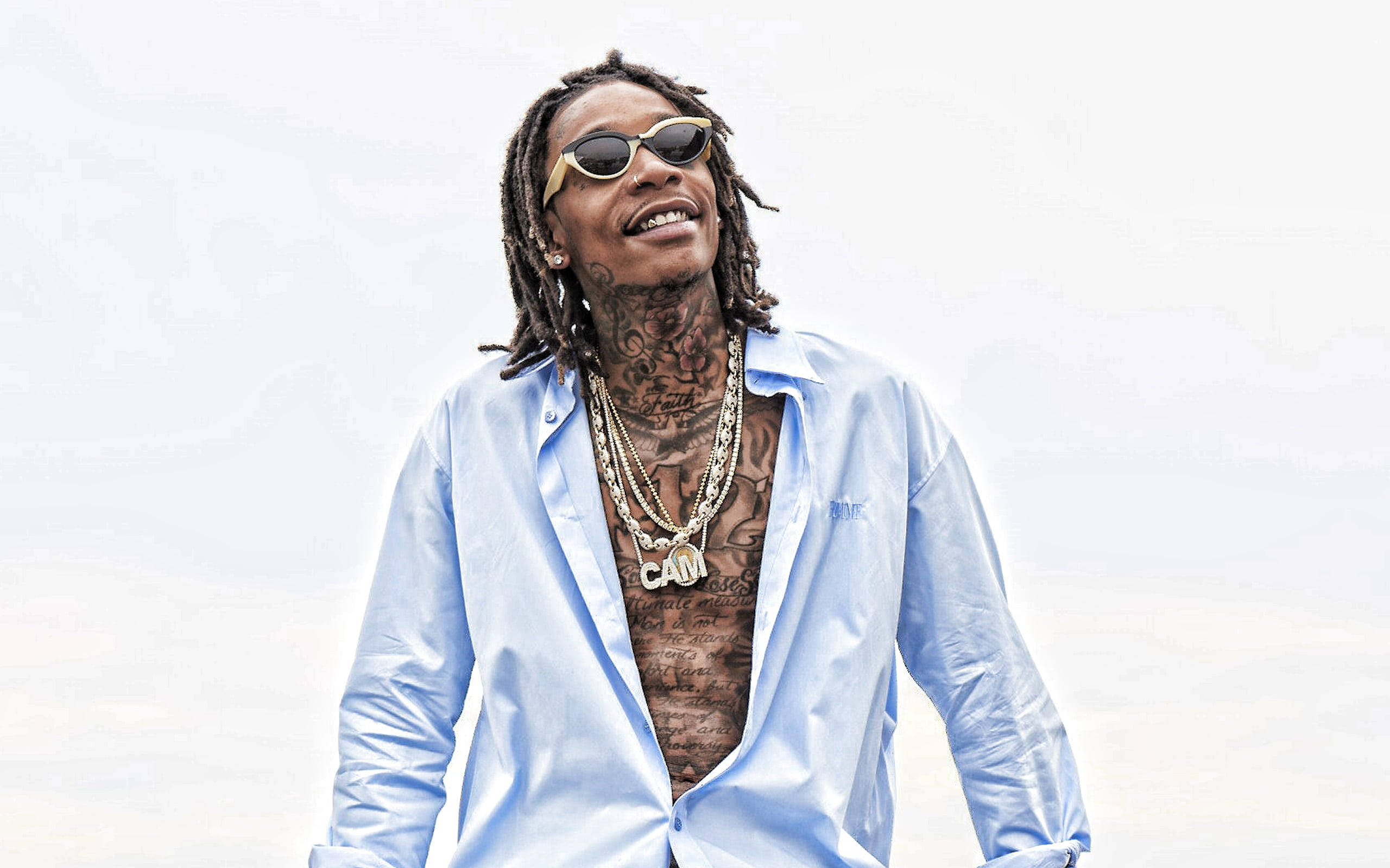 Wiz Khalifa, dreadlocks, tattoos, 2K Desktop Wallpaper