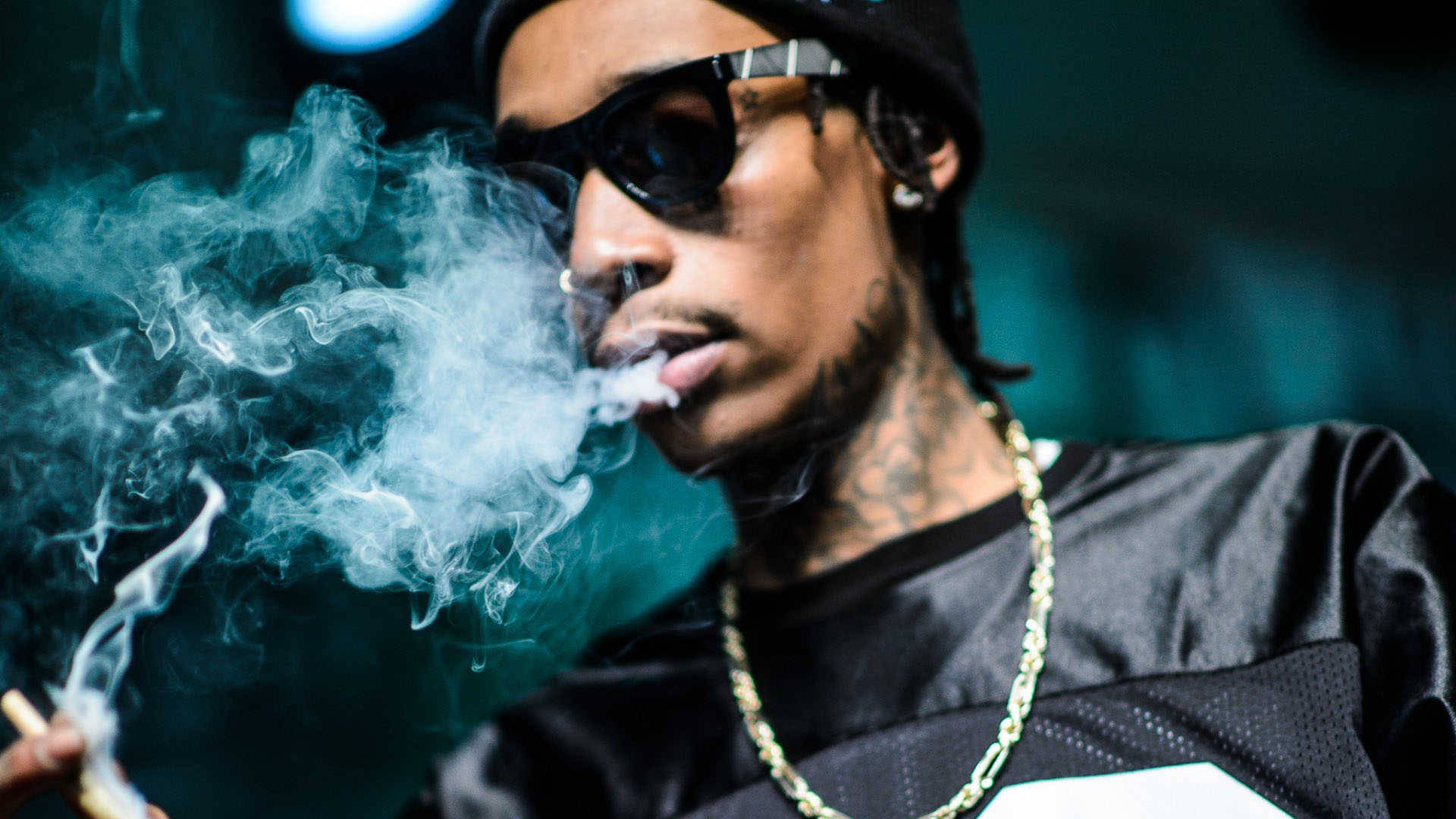 Wiz Khalifa, puff of smoke, sunglasses, Full HD Desktop Wallpaper