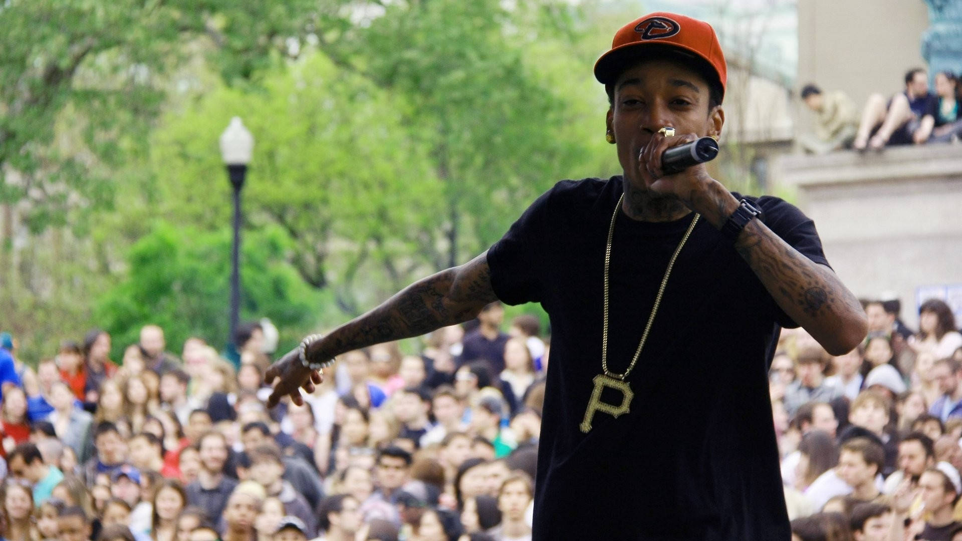 Wiz Khalifa, orange cap, black shirt, Full HD Desktop Wallpaper