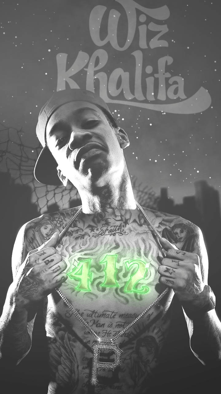 Wiz Khalifa, 412 tattoo, starry night sky, HD Phone Wallpaper
