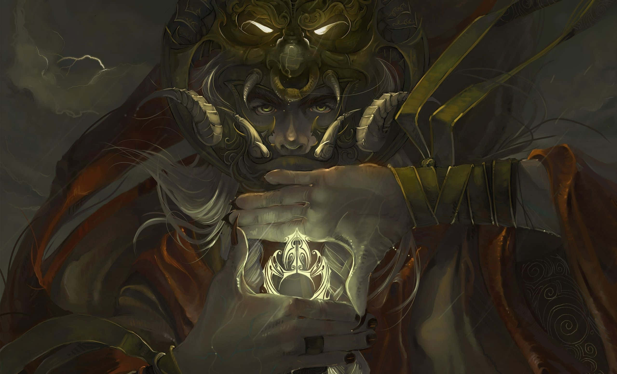 Wizardry, glowing ornate mask, flowing robes, Full HD Desktop Wallpaper