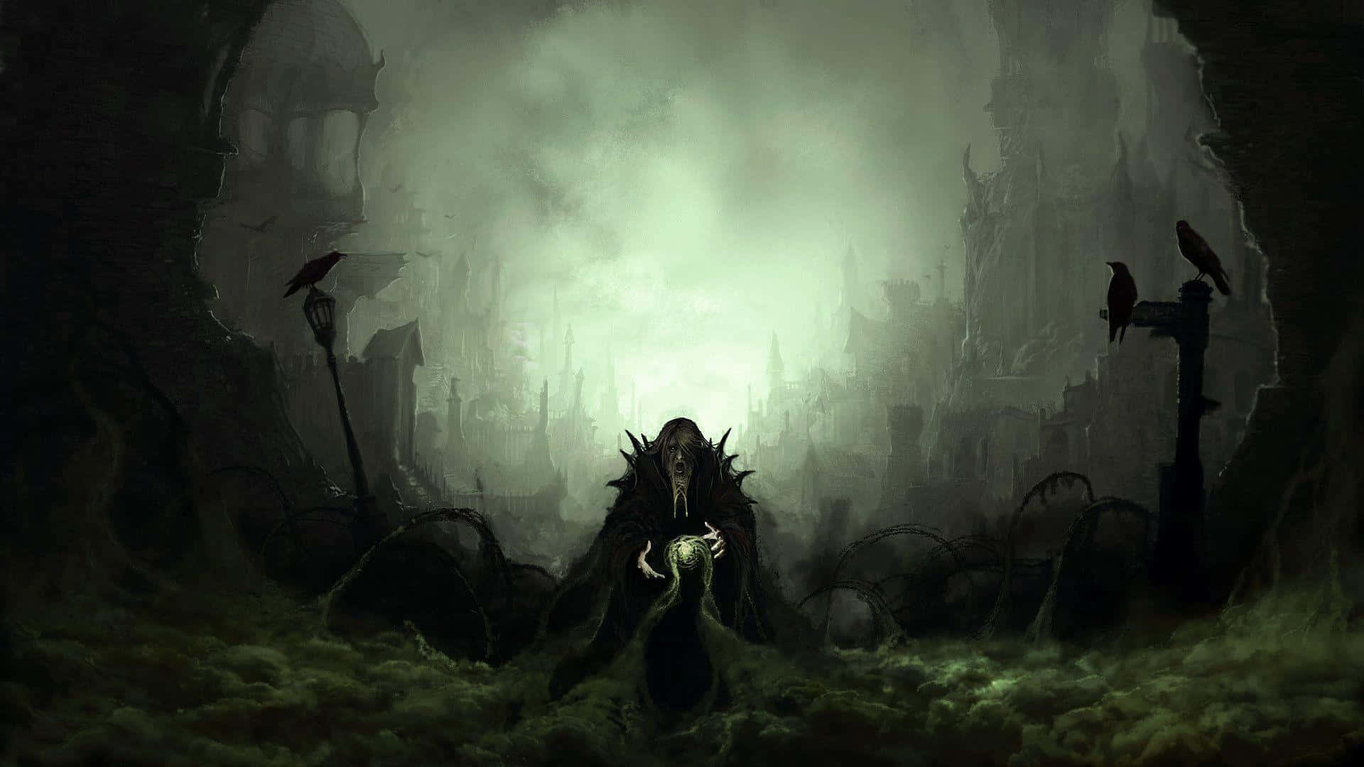 Wizardry, cloaked figure, glowing hands, Full HD Desktop Wallpaper
