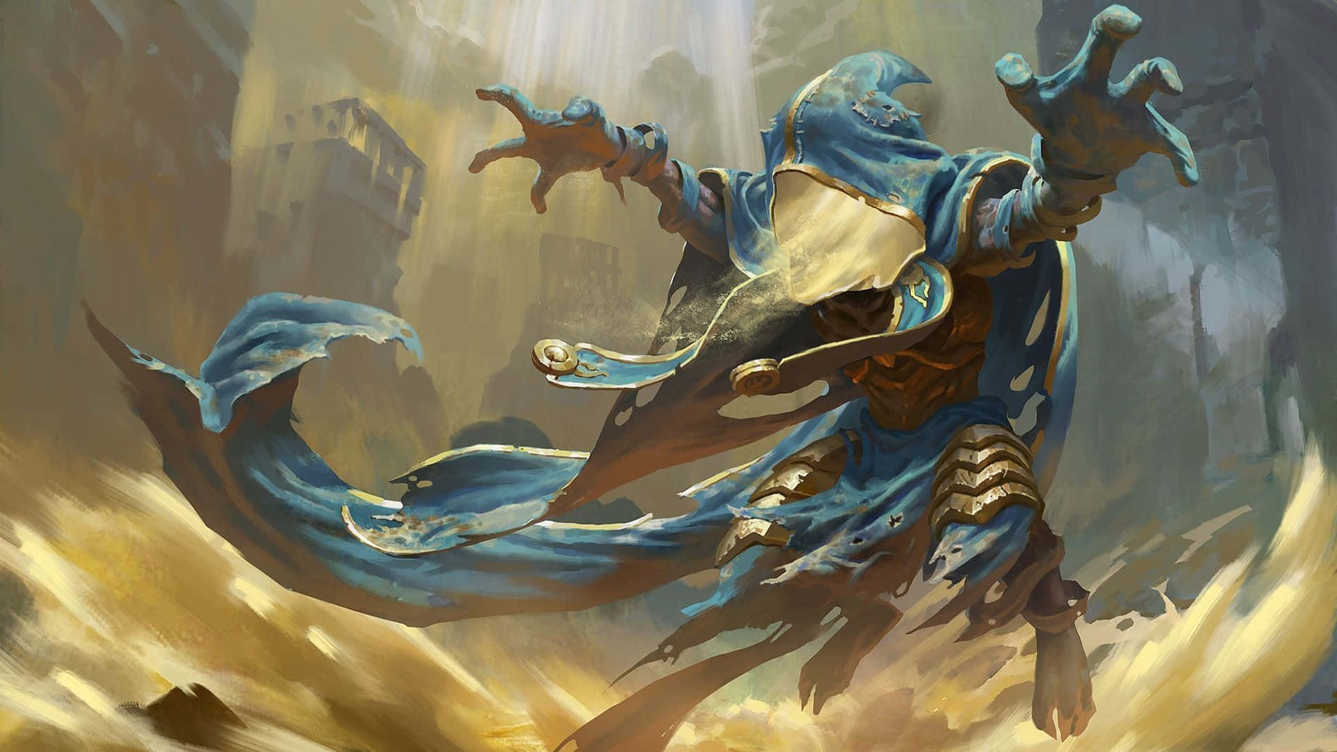 Wizardry, blue robes, golden accents, Full HD Desktop Wallpaper