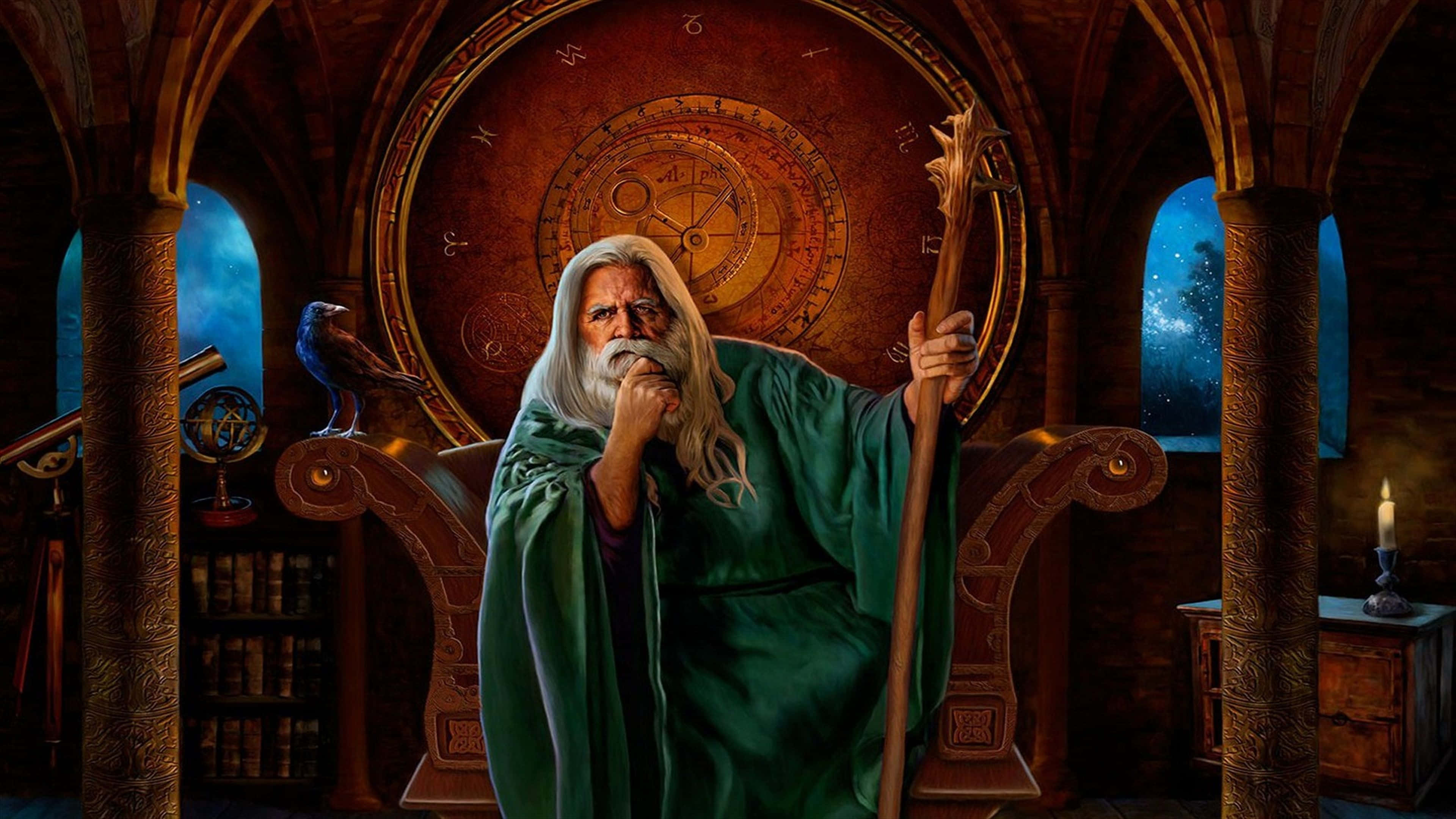 Wizardry, elderly wizard, long white beard, 4K Desktop Wallpaper