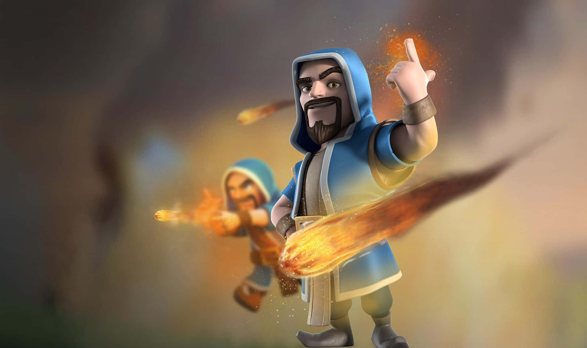 Wizardry 2040, blue robes, fiery spells, Full HD Desktop Wallpaper