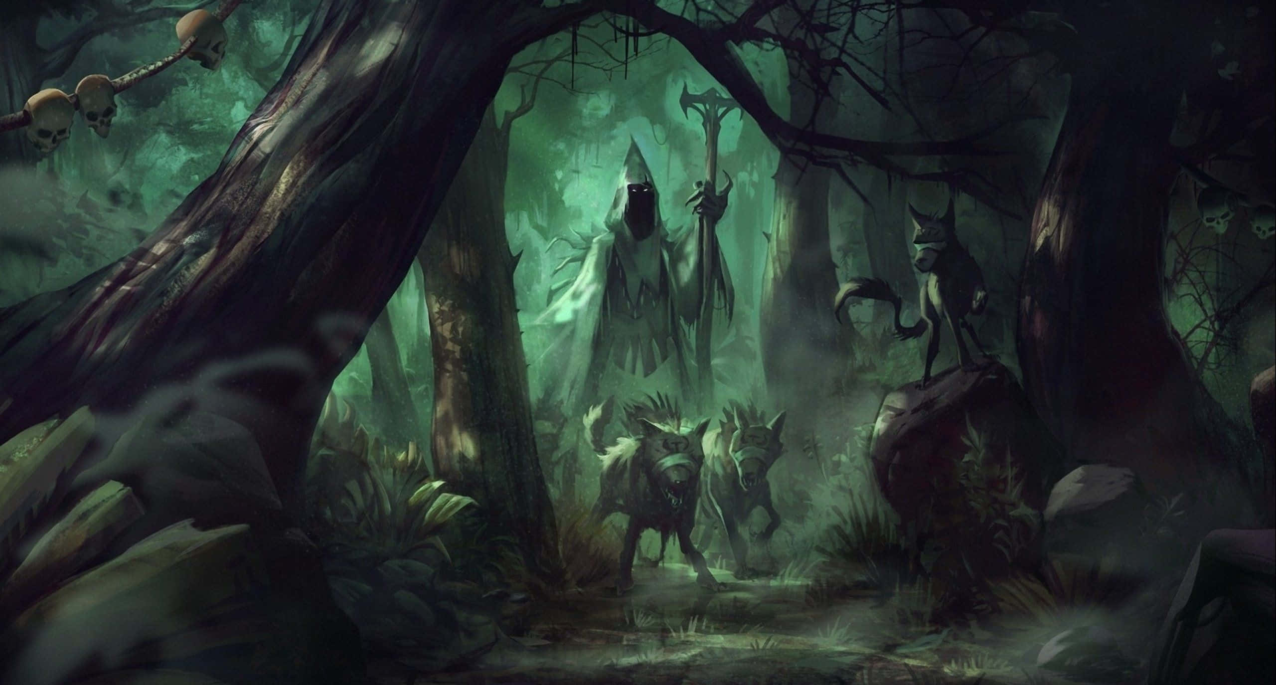 Wizardry, hooded figure, axe, 2K Desktop Wallpaper