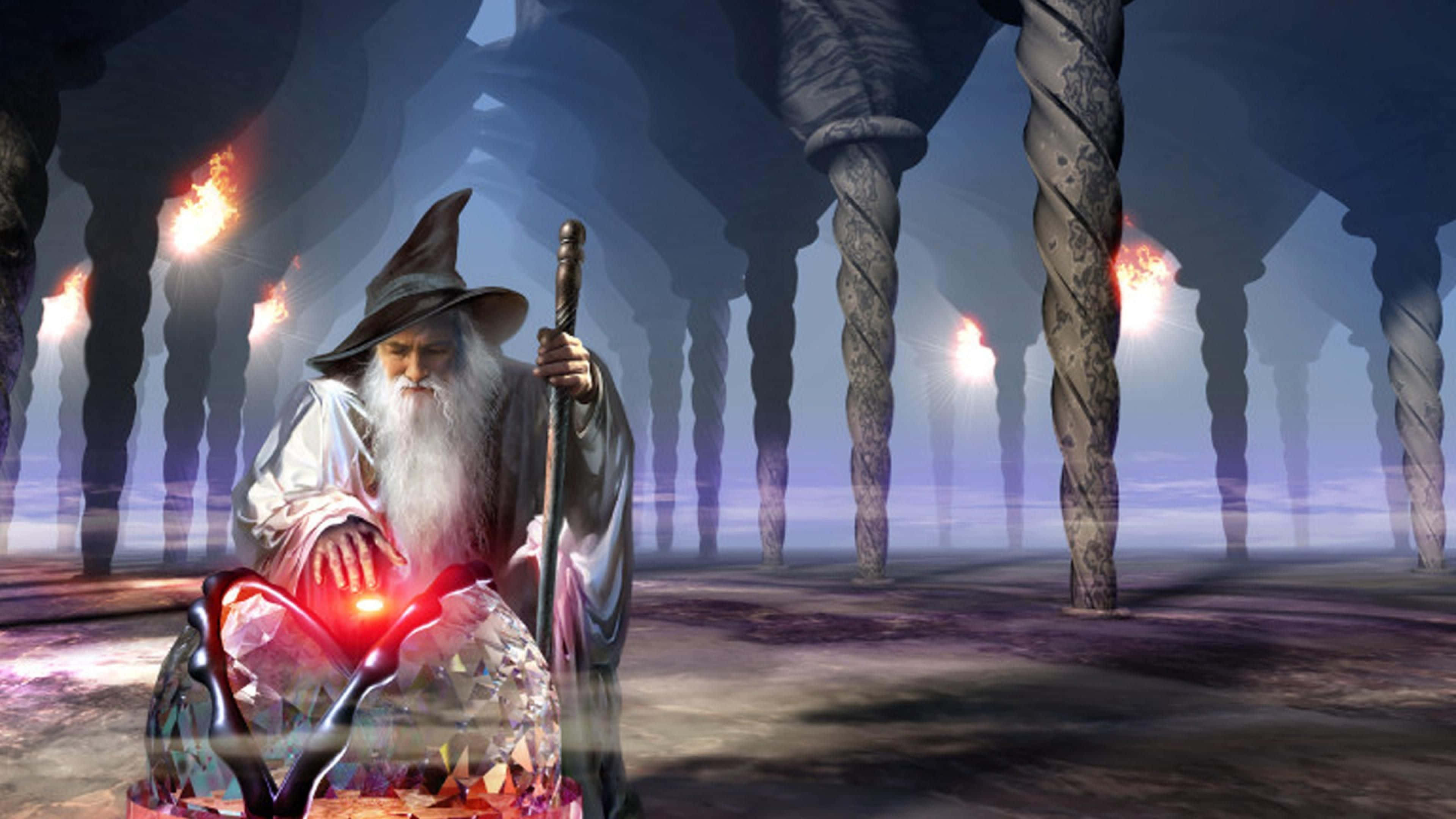 Wizardry, elderly wizard, long white beard, 4K Desktop Wallpaper