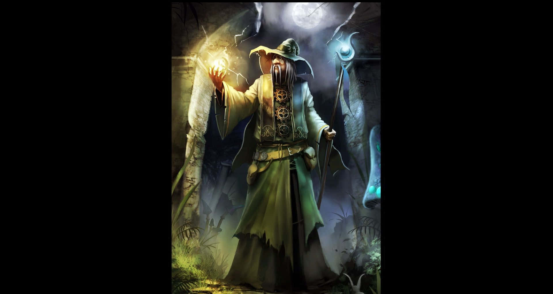 Wizardry, hooded wizard, mossy forest, HD Desktop Wallpaper