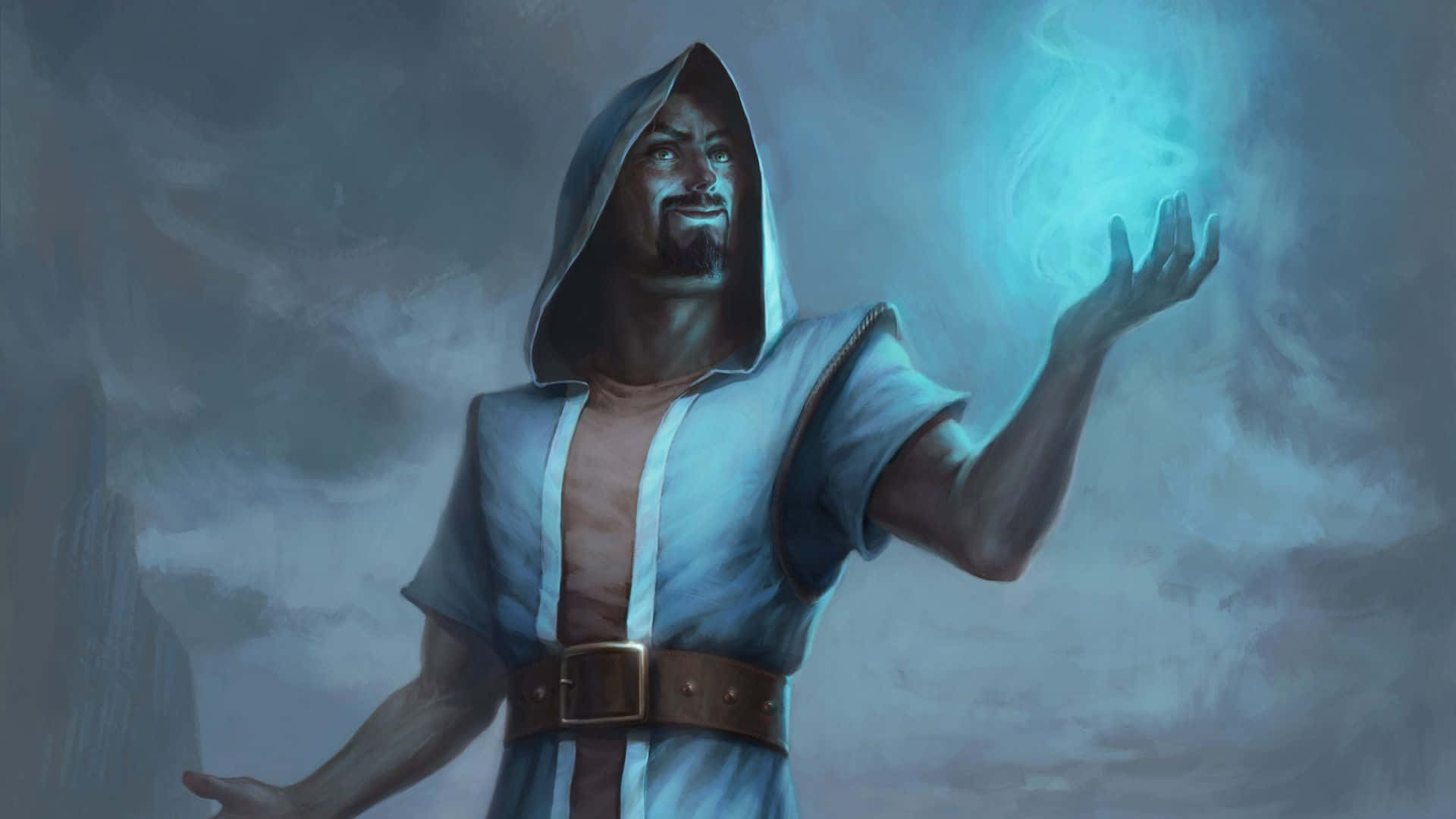 Wizardry, hooded mage, blue robe, Full HD Desktop Wallpaper