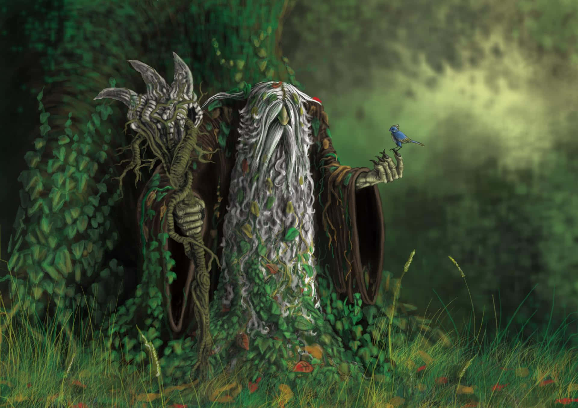 Wizardry, ancient tree spirit, leafy beard, Full HD Desktop Wallpaper
