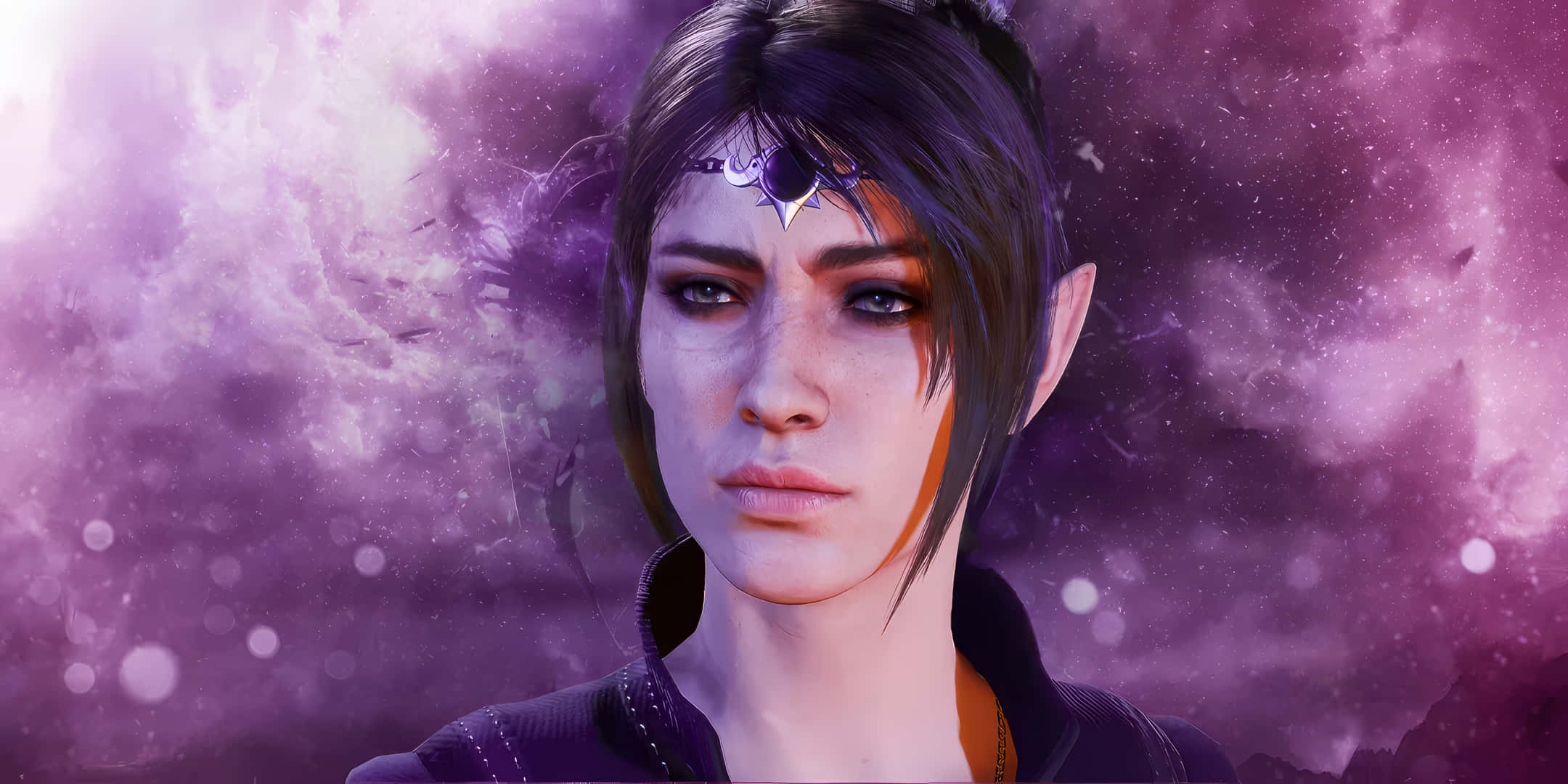 mystical elven warrior, dark hair, purple headband, Full HD Desktop Wallpaper