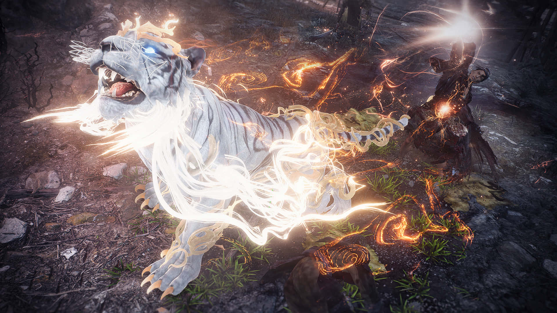 Wo Long Fallen Dynasty, glowing white tiger, electric energy, Full HD Desktop Wallpaper