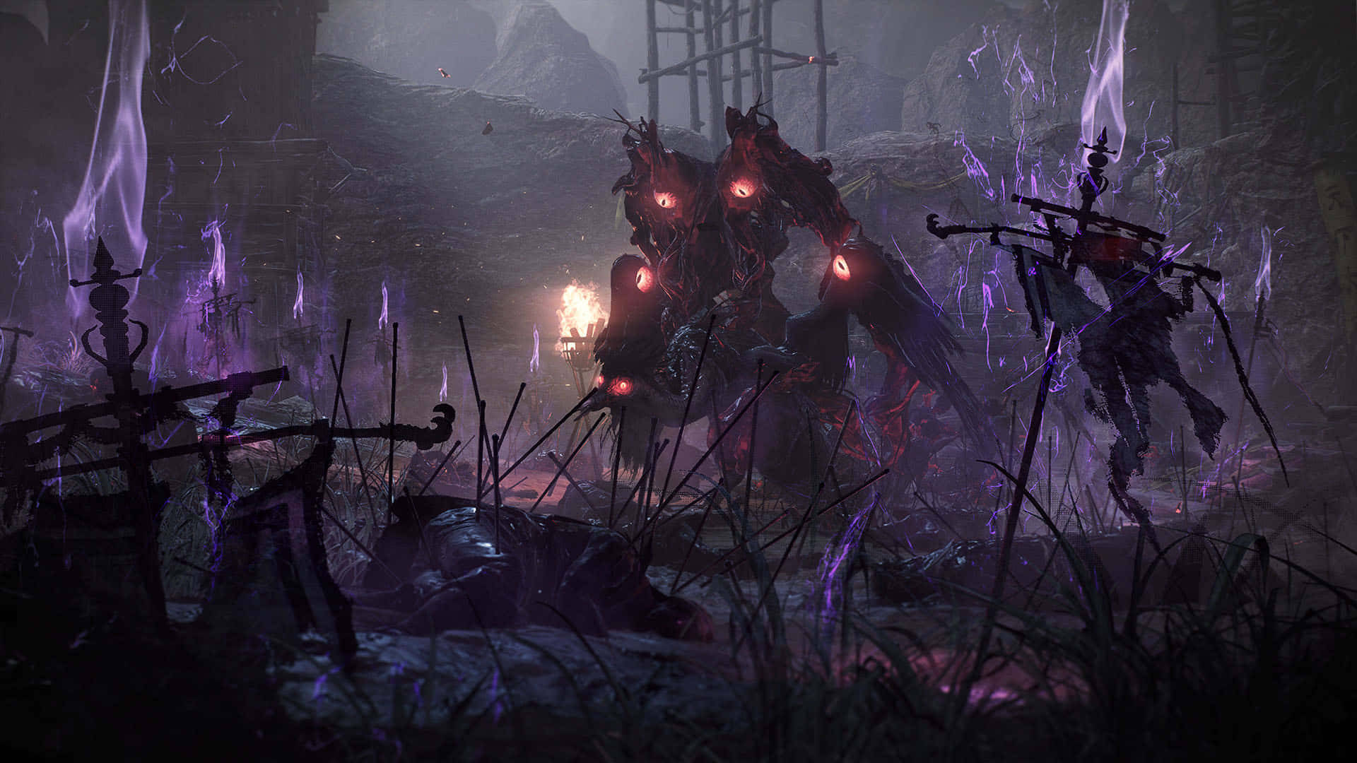 Wo Long Fallen Dynasty, glowing red eyes, broken spears, Full HD Desktop Wallpaper