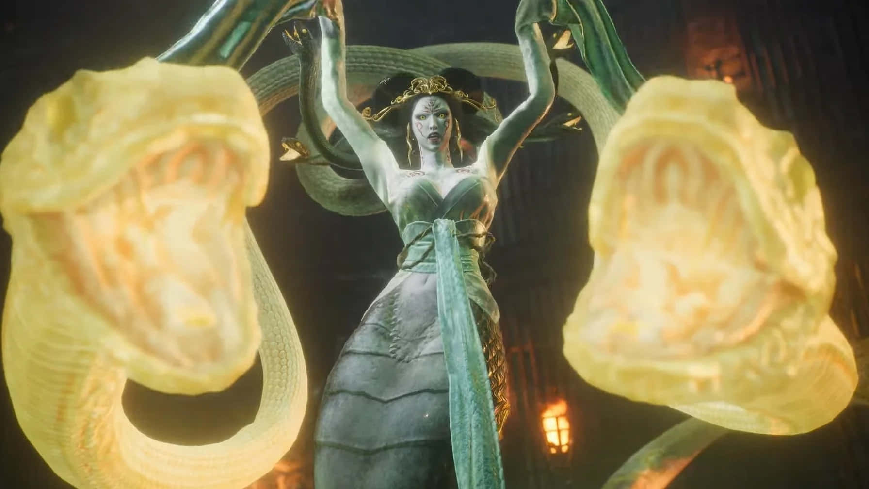 Wo Long Fallen Dynasty, serpent-headed woman, green gown, HD Desktop Wallpaper