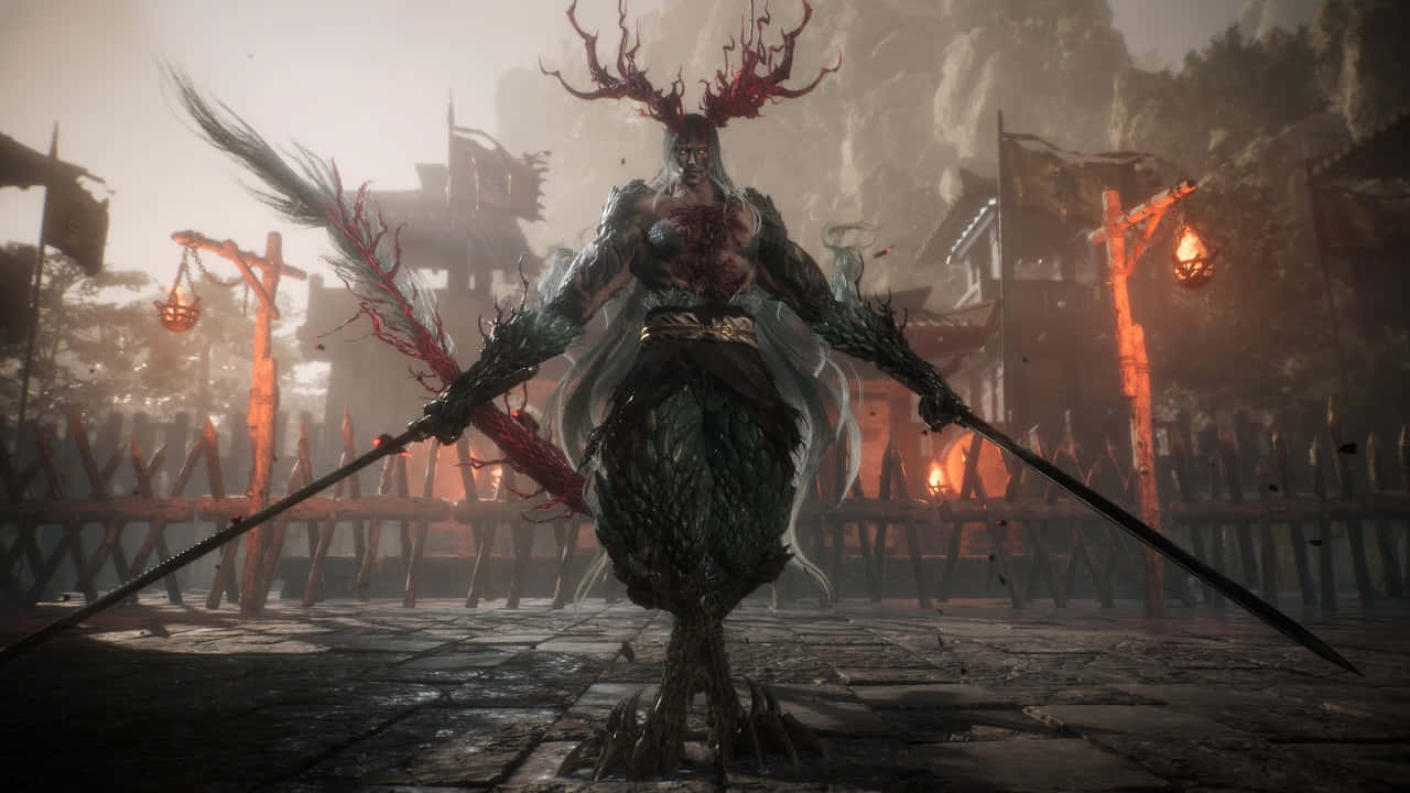 Wo Long Fallen Dynasty, monstrous deer-headed warrior, bloodied antlers, HD Desktop Wallpaper