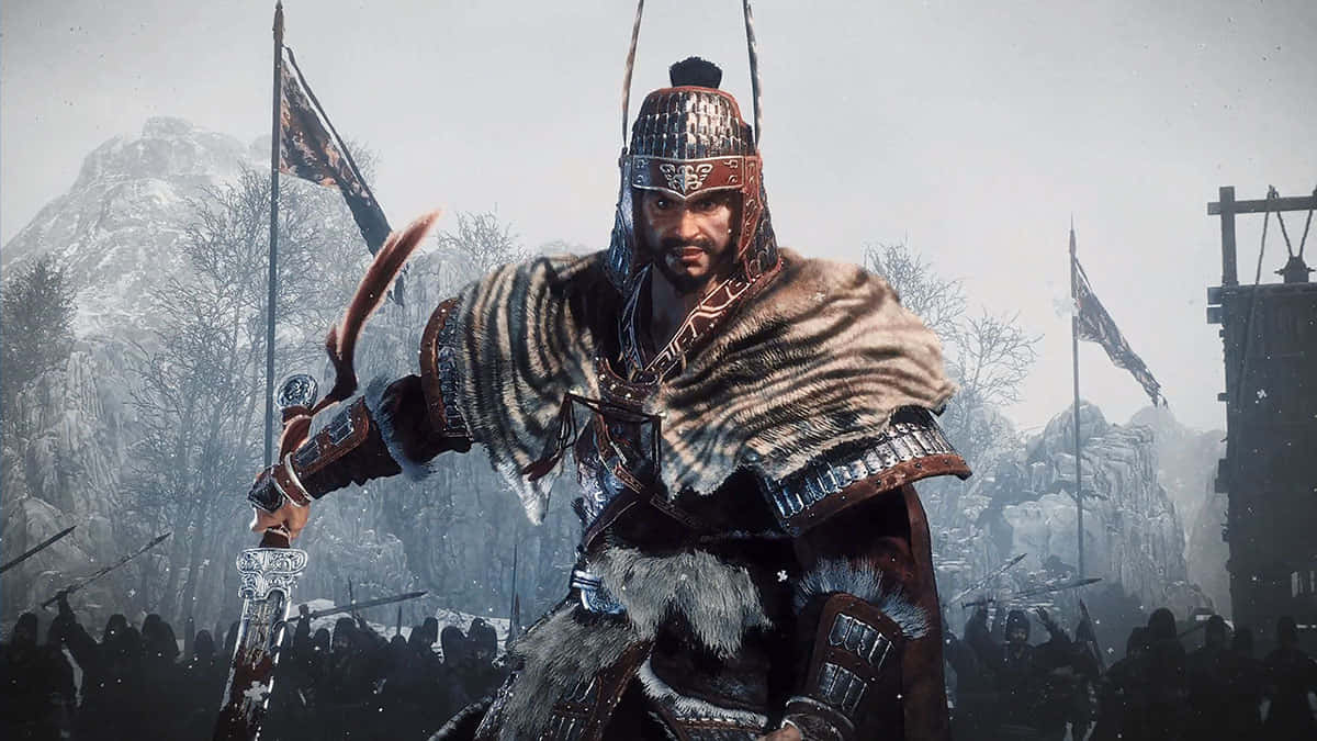 Wo Long Fallen Dynasty, armored warrior, fur-lined cloak, SD Desktop Wallpaper