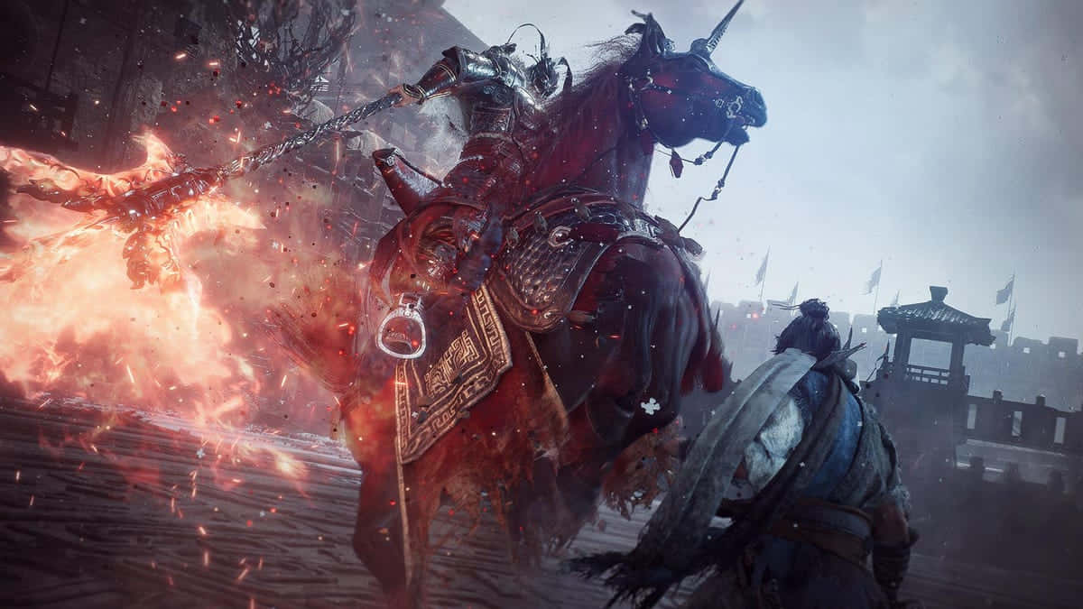 Wo Long Fallen Dynasty, fiery red horse, stormy battlefield, SD Desktop Wallpaper