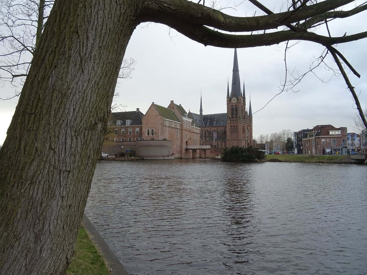 Woerden, waterfront, church, SD Desktop Wallpaper